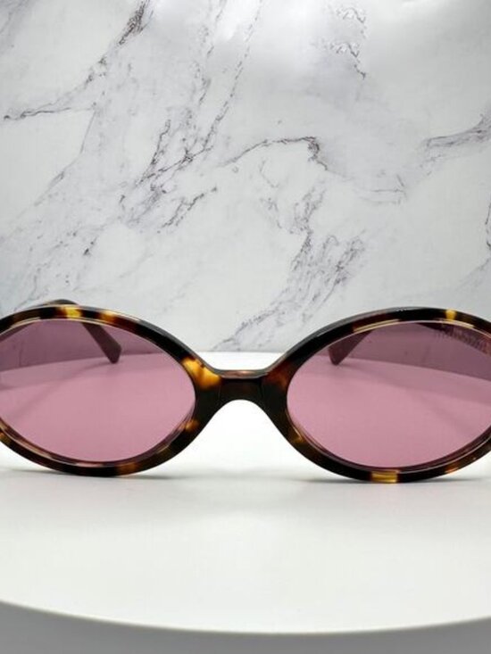 New MIU MIU Sunglasses Brown Tortoise Round Acetate Gold Metal Logo Authentic main image 5